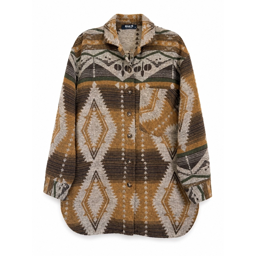Blue B Collection Southwestern Geometric Blanket Shacket Western Boho Tan Size M